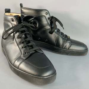 CHRISTIAN LOUBOUTIN Louis Black Leather High Top Lace-Up Sneakers